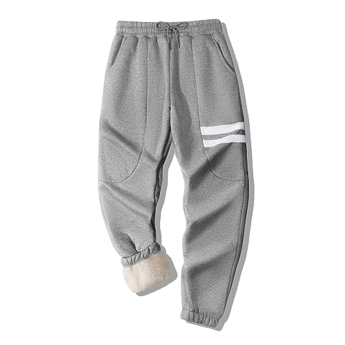 onedog Herren Jogginghose Warme Gefütterte Thermo Fleece Hosen mit Taschen Winter Verdickte Laufhose Warme Freizeithose mit Sherpa-Innenfutter Sweathose, (2523Hellgrau-L) von onedog