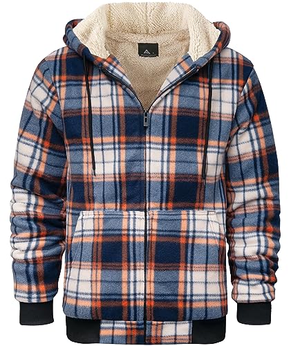 onedog Herren kariertes Hoodie Fleece Sweatjacke mit Reißverschluss Kapuzenpullover herren mit Langen Ärmeln Fleece winterjacke mit Kapuze Herbst und Winter Warme Jacke mit Verdickung(Dunkelblau1-L) von onedog