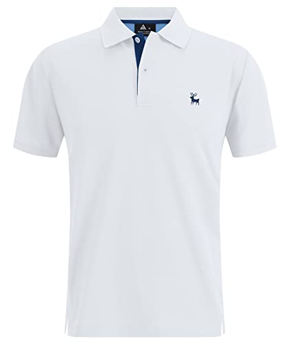 onedog Poloshirt Herren Kurzarm Design Stickerei REH Gestrickten Polohemd Casual Atmungsaktives Golf Polo Shirt Männer Business Poloshirts Sommer Men's Polo Sportlich T Shirt Weiss L von onedog