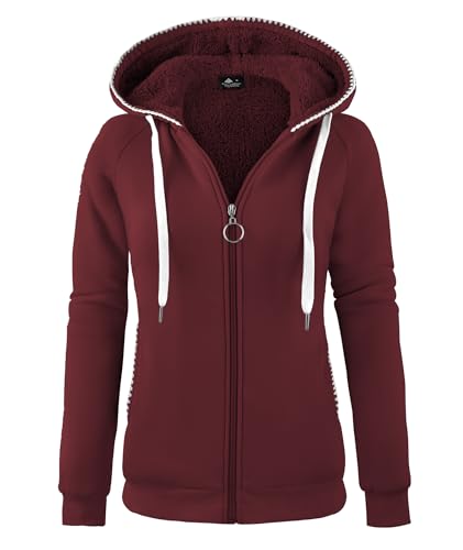 onedog Sweatshirts Kapuzenpullover für Damen Casual Hoodie Damen Einfarbig Sweatjacke mit Kapuze Zipper Sport Fleecejacke Winter Dunkelrot XL von onedog