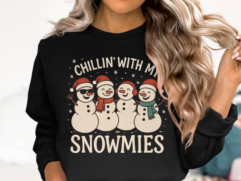 Chillin With My Snowmies Shirt, Funny Snowman Christmas Sweatshirt, Cute Winter Holiday Pullover, Matching Xmas Friends Sweater von onefivee
