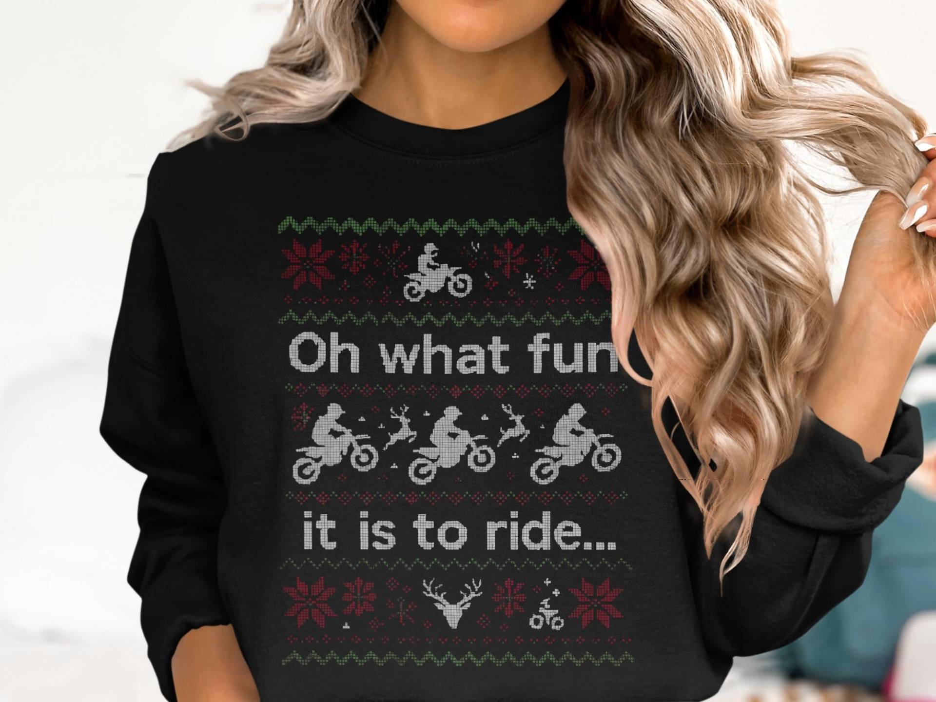 Funny Dirt Bike Christmas Sweatshirt, Oh What Fun It Is To Ride Shirt, Motocross Xmas Ugly Sweater, Biker Holiday Riding Gift Top von onefivee