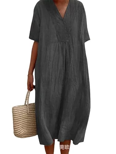 Abstrakt Colorblock Print Damen Boho Floral Midi Kleid Sommer Urlaub Casual Fließend Plissee Kurzarm Langes T-Shirt Kleid von oneforus