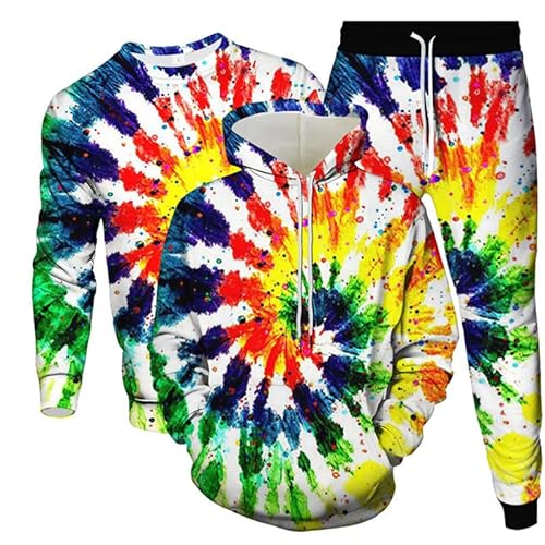 Batik-3D-Allover-Print Kapuzenpullover + Pulllover + Jogginghose Set Herren Trainingsanzug Set 3-teiliges Set Hip Hop Sportbekleidung von oneforus