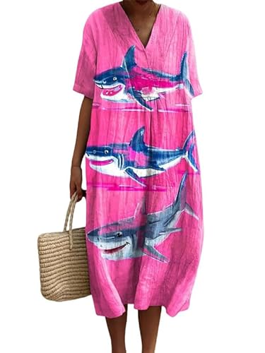 Boho Maxikleid für Frauen Ocean Fish Print Plus Size fließende japanische Florale Freizeitkleider für den hawaiianischen Strandurlaub von oneforus