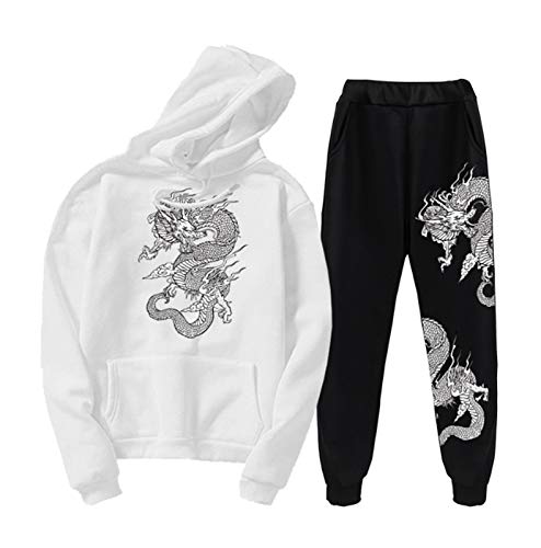 Chinese Dragon Print Trainingsanzug Set Unisex Dragon Hoodies Sweatshirt & Joggerhose Zweiteiliges Set von oneforus