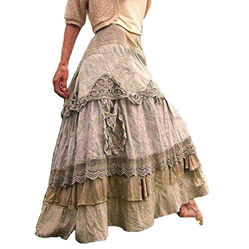 Damen Hohe Taille Big Swing Flare Rock Langer Rock Spitze Nähen Retro Kuchen Rock von oneforus