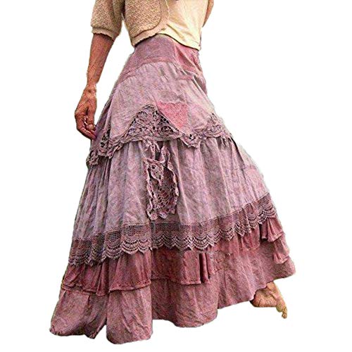 Damen Hohe Taille Big Swing Flare Rock Langer Rock Spitze Nähen Retro Kuchen Rock von oneforus