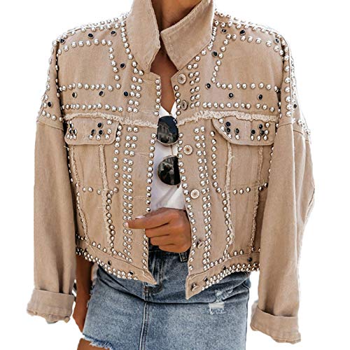 Damen Rivet Denim Jacke Street Fashion Gewaschene nostalgische Cowboy-Mäntel von oneforus