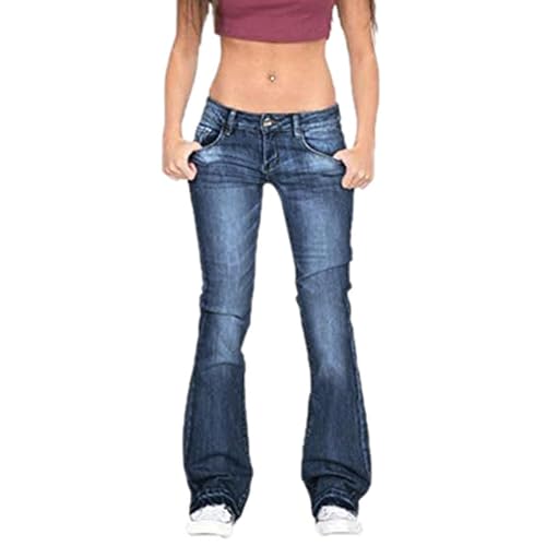 Damen Schlankmachende Denim Schlaghose y2k Harajuku Style Alte Schlaghosen Vintage Low Waist Jeans von oneforus
