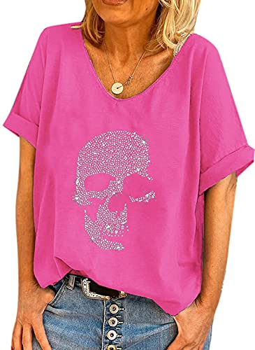 Damen Totenkopf Diamante Strass Design Baggy T Shirt Tops Punk Rock Mode Ärmellose T-Shirts von oneforus