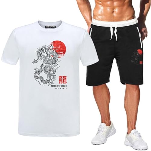 Dragon Print T-Shirt und Shorts Set für Männer 3D gedruckter Sommer Kung Fu Chinesischer Drachen Trainingsanzug Lässiges 2-teiliges Set von oneforus