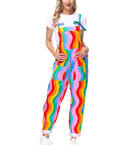 Frauen Regenbogen Sonnenblume Blumendruck, lose Latzhose, Overalls, Baggy Strampler, Overalls mit Taschen von oneforus