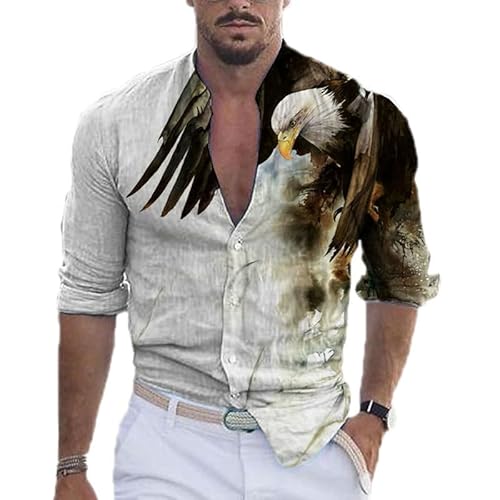 Herren Casual Stand Kragen Hemden Adler 3D gedruckt Hemden Langarm Button Down Hemden von oneforus