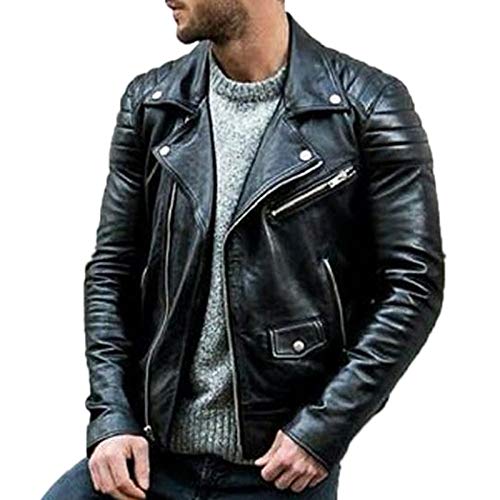 Herren Motorrad Rock Punk Biker Lederjacke Multi-Zipper Design Harley Jackenmantel von oneforus