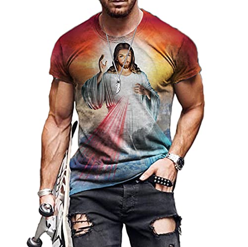 Herren Neuheit 3D Grafik Jesus T-Shirt Rundhals Kurzarm Personalisiertes 3D Bedrucktes T-Shirt von oneforus