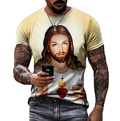 Herren Neuheit 3D Grafik Jesus T-Shirt Rundhals Kurzarm Personalisiertes 3D Bedrucktes T-Shirt von oneforus