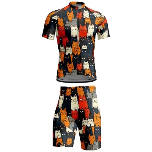 Herren Radfahren Jersey Sets Radfahren Jersey Tops niedliche Katze 3D gedruckt Bike Shirt Kurze Ärmel T-Shirt + Shorts gepolstert Anzug Fahrrad Kleidung von oneforus