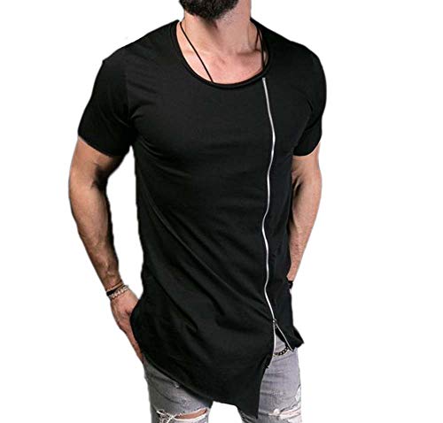Herren-Reißverschluss-Cardigan einfarbig Rundhals-Kurzarm-T-Shirt mit unregelmäßigem Saum Hemd mit schrägem Reißverschluss von oneforus
