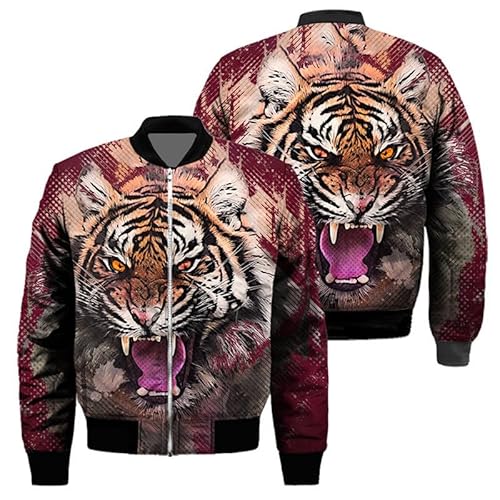 Herren Reißverschluss Sweatshirt Animal Tiger 3D gedruckte Jacke Pullover lässige langärmelige Baseballjacke von oneforus