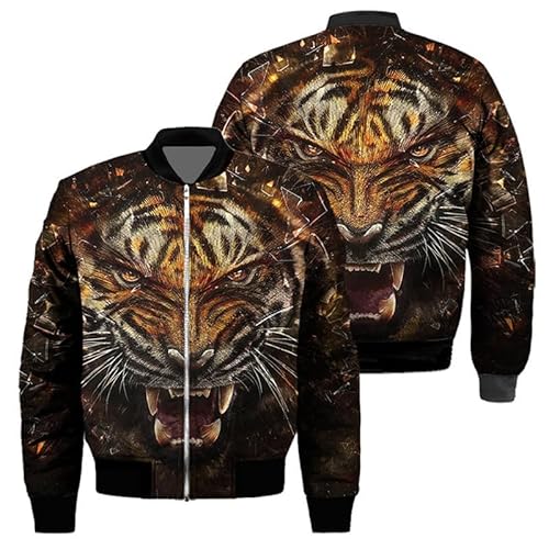 Herren Reißverschluss Sweatshirt Animal Tiger 3D gedruckte Jacke Pullover lässige langärmelige Baseballjacke von oneforus