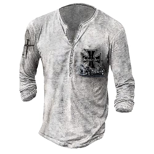 Herren Retro Langarm T-Shirt lässig locker Knopfdruck Langarm T-Shirt Oberteil von oneforus