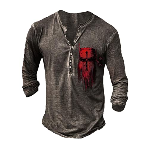 Herren Retro Langarm T-Shirt lässig locker Knopfdruck Langarm T-Shirt Oberteil von oneforus