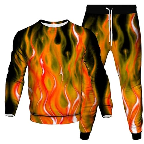 Herren Trainingsanzug Komplettes Set Flamme 3D-gedrucktes Langarm-Sweatshirt + Jogginghosen-Set Hip-Hop-Zweiteiler-Set Lässiges Sportbekleidungs-Set von oneforus