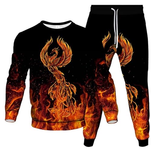 Herren Trainingsanzug Komplettes Set Flamme 3D-gedrucktes Langarm-Sweatshirt + Jogginghosen-Set Hip-Hop-Zweiteiler-Set Lässiges Sportbekleidungs-Set von oneforus