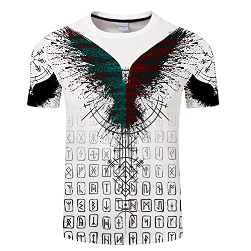 Herren Viking Warrior Print T-Shirt Digital Print Rundhals Pullover Kurzarm Oberteil von oneforus