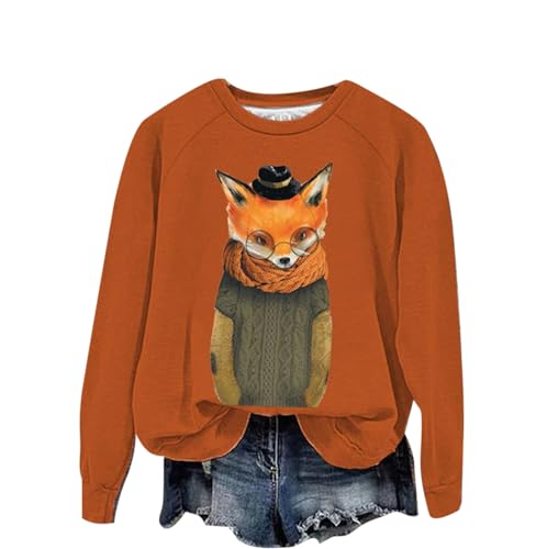 Niedliche Frauen Fuchs Tier 3D-Druck Sweatshirt Pullover Lustige Grafik T-Shirts Langarm Lässig Rundhalspullover T-Shirts Bluse von oneforus