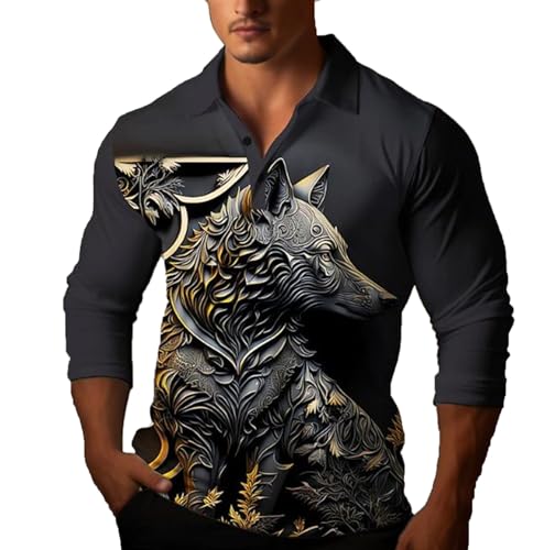 Polohemd Männer Mode Tier Wolf gedruckt Langarm Polo Pullover Mode Casual Polo Shirts Streetwear Daily Pullover von oneforus