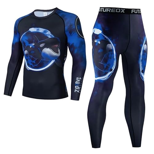 Sport-Laufset für Männer Kompressions-Shirt + Sporthosen Basisschicht Thermo-Unterwäsche-Sets Phoenix Graphic Printed Atmungsaktive Stretch-Radsportanzüge von oneforus