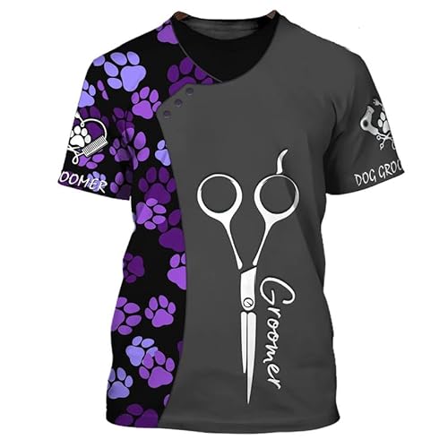 Tierhandlung Pflege Arbeitsuniformen T-Shirts Tier Hundefriseur 3D-gedruckt Kurzarm Herren Damen Arbeitskleidung Rundhalsausschnitt Pullover Tops (kein Reißverschluss/Knöpfe) von oneforus