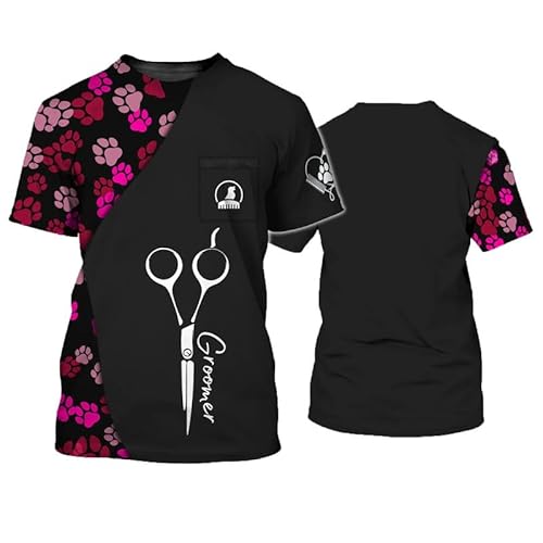 Tierhandlung Pflege Arbeitsuniformen T-Shirts Tier Hundefriseur 3D-gedruckt Kurzarm Herren Damen Arbeitskleidung Rundhalsausschnitt Pullover Tops (kein Reißverschluss/Knöpfe) von oneforus