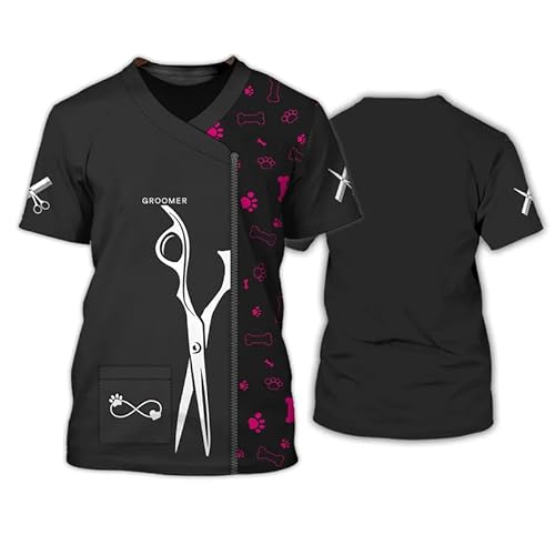 Tierhandlung Pflege Arbeitsuniformen T-Shirts Tier Hundefriseur 3D-gedruckt Kurzarm Herren Damen Arbeitskleidung Rundhalsausschnitt Pullover Tops (kein Reißverschluss/Knöpfe) von oneforus