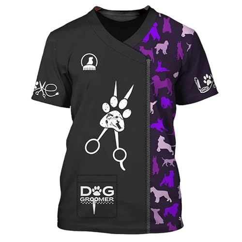 Tierhandlung Pflege Arbeitsuniformen T-Shirts Tier Hundefriseur 3D-gedruckt Kurzarm Herren Damen Arbeitskleidung Rundhalsausschnitt Pullover Tops (kein Reißverschluss/Knöpfe) von oneforus