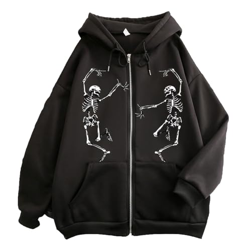 Unisex Dancing Bones Print Kapuzenpullover Herren Pullover Kapuze Gothic Skelett Langarm Kapuzenpullover Goth Jacke Punk Grunge Pullover Streetwear von oneforus