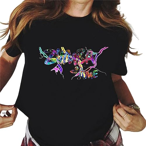 Zumba Training Kleidung Muster Druck Rundhalsausschnitt Kurze Ärmel Workout Tanzkurse Fitness T-Shirt Top für Frauen Mädchen von oneforus