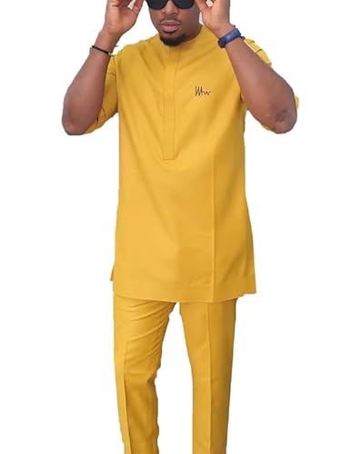 oneforus Afrikanische Männer Traditionelle Kostüm Dashiki Formale Outfit Elegante Hochzeit Anzug 2Pcs Luxus Männer mittlere Ärmel Hemd + Hose Set von oneforus