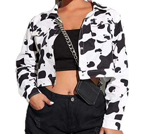 oneforus Dairy Cow Print Kurze Jacke Damenmode Kurzjacke mit Taschen von oneforus