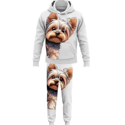 oneforus Damen/Männer Trainingsanzug-Set Welpe Hund 3D-gedruckte Hoodies und Jogginghose Anzug Jogginganzug 2-teiliges Set Sportbekleidung von oneforus