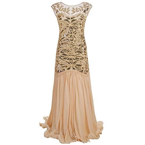 oneforus Damen 1920s Great Gatsby Maxi Kleid - 20s 30s Vintage Flapper Kleid Party Ärmellos Abendkleid für Prom Cocktail von oneforus