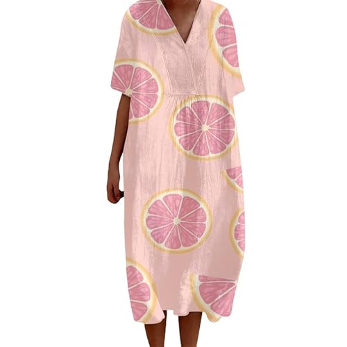 oneforus Damen Freizeitkleid Eleganter Blumendruck Boho Maxikleid V-Ausschnitt Kurzarm Sommerresort Strand Urlaub Kleider von oneforus