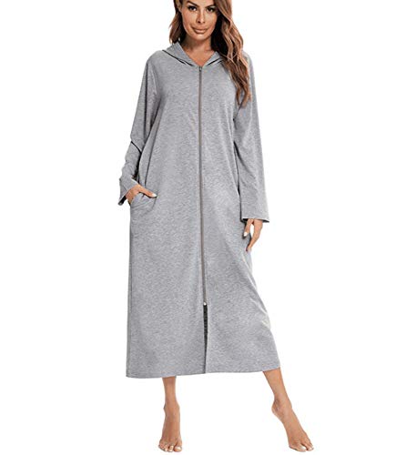 oneforus Damen Kapuzenjacke mit Kapuze langärmelige Hauskleidung Reißverschluss-Pyjama Modale Hauskleidung Jacke langärmeliges Nachthemd Herbst neu S-XXL von oneforus