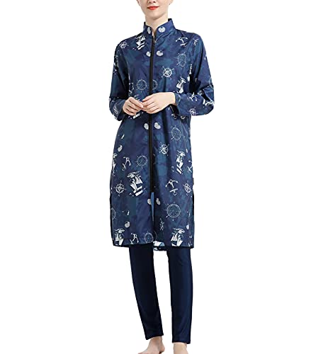 oneforus Damen Muslimische Konservative Bademode Lose Reißverschluss Naher Osten Sportbekleidung Burkini Badeanzug 3 Stück Set von oneforus