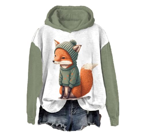 Damen Tier Fuchs 3D-Druck Kapuzenpullover Langarm Lässiges Kapuzensweatshirt Lustige Grafik Druck Pullover Pullover Pullover Oberteile von oneforus
