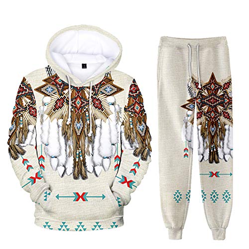 oneforus Ethnische Totem Muster Hoodie Jogginghose Sets Unisex 2 Stück Native American Indian Pullover Sweatshirt Anzug Casual Trainingsanzug von oneforus