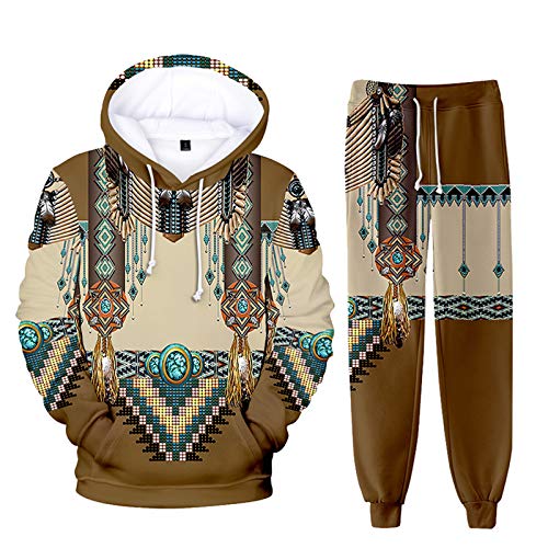 oneforus Ethnische Totem Muster Hoodie Jogginghose Sets Unisex 2 Stück Native American Indian Pullover Sweatshirt Anzug Casual Trainingsanzug von oneforus