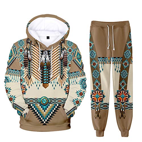 oneforus Ethnische Totem Muster Hoodie Jogginghose Sets Unisex 2 Stück Native American Indian Pullover Sweatshirt Anzug Casual Trainingsanzug von oneforus